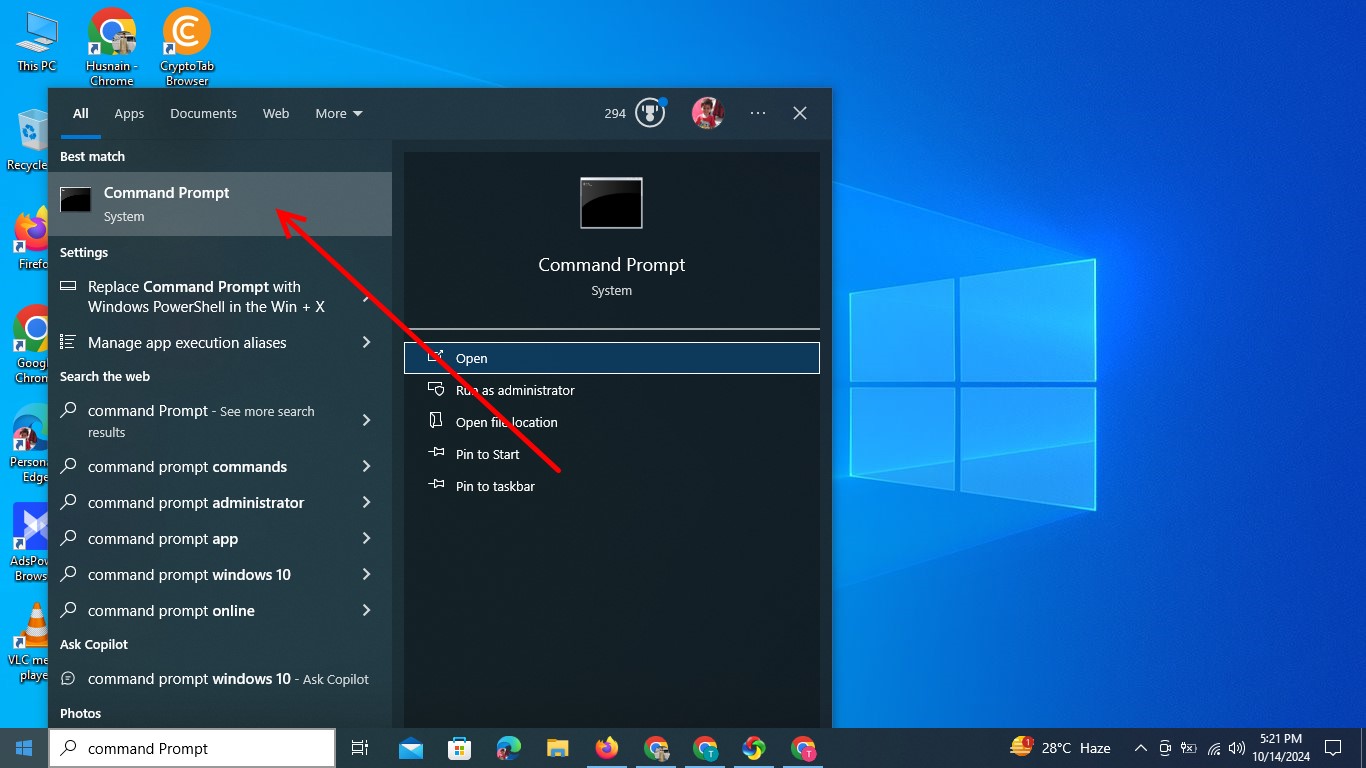 Opening Command Prompt from Start Menu